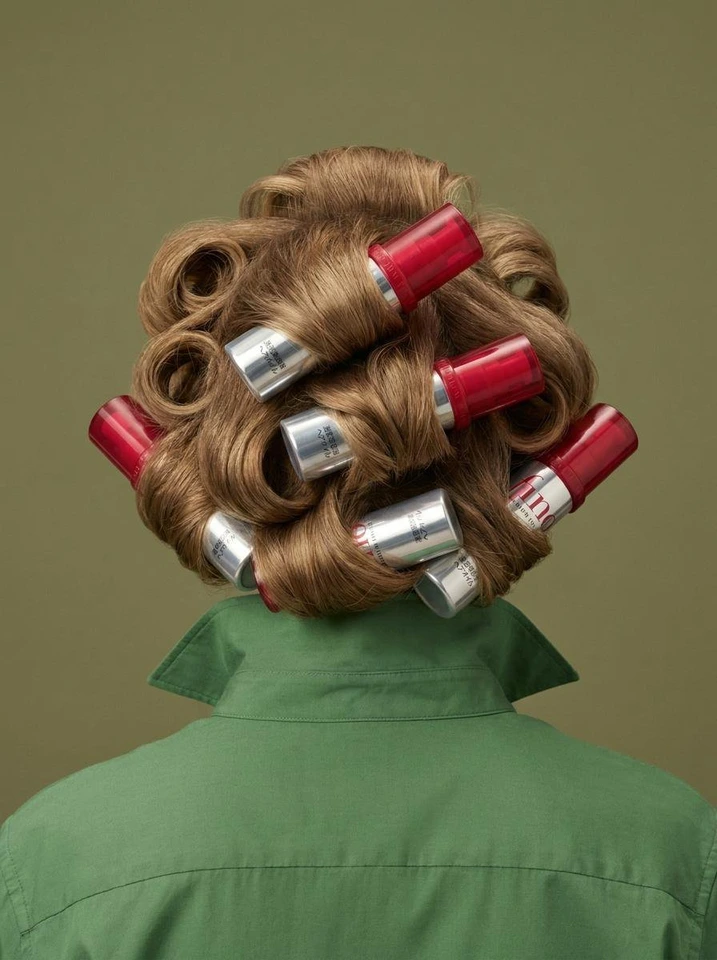 Nano Banana AI prompt example: Surreal Beauty Product Hair Roller