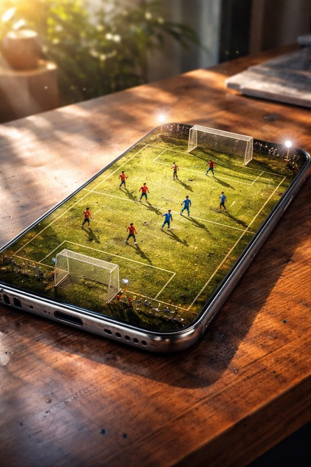 Nano Banana AI prompt example: Football smartphone illusion