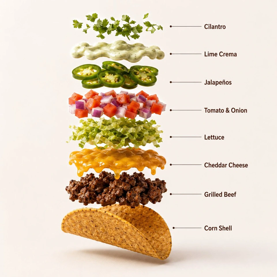Nano Banana AI prompt example: Professional Beef Taco Product Photography